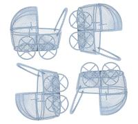 TOPPERFUN 4pcs Miniature Doll Stroller Sky-blue Ironwork Dollhouse Pram for Pretend Play Creative Role-playing Accessories with Lifelike Details