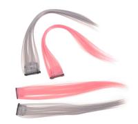 TOPPERFUN 4pcs Short Straight Colored Hair Extensions for Invisible Seamless Hairpieces in White Tea Gray Pink High-temperature Natural Texture Comfortable Wear for Party and Daily Use