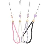 TOPPERFUN 4pcs Star Charm Mobile Phone Strap Wrist Lanyard Set, Pu Leather Braided Keychain with Crystal Pendant, Anti-lost Hanging Rope for Camera, Phone, and Purse (black, Pink, Purple,