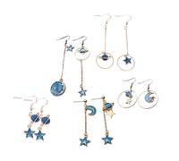 TOPPERFUN 5 Pairs Asymmetrical Moon Planet Earrings for Women Dangling Pendant Elegant Blue Sky Design Suitable for Daily Wear Parties and Dates