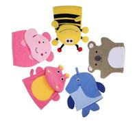 TOPPERFUN 5PCS Bath Gloves Animal Cartoon Exfoliating Mittens for Body Scrub, Deep Cleansing Wash Mitt Set with Elephant, Bee, Hippo, Penguin, Brown Bear - Shower Scrubber for Bath Time