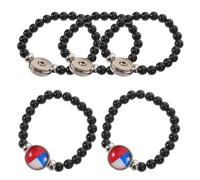 TOPPERFUN 5Pcs Chile Flag Bead Bracelet for Men Women, Black Beaded Wristlet with National Day Theme, Chilean Style Casual Link Jewelry for Couples and Boys