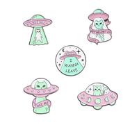 TOPPERFUN 5pcs Enamel Lapel Pins Space Cat Brooch Ufo Backpack Badge Pin Alloy Cartoon Spaceship for Clothing Accessories