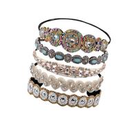 TOPPERFUN 5pcs Rhinestone Bead Headbands Handmade Headdresses for Women Shining Glass Bead and Cloth Material Multi-pattern Hair Accessories Including White Circle Light Pink Green Circles