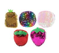 TOPPERFUN 5pcs Sequin Purse Small Wallet with Zippered Coin Pouch for Graduation Time, Portable Changes Bag in Colorful Strawberry and Pineapple Shapes, for Daily Use