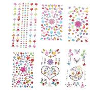 TOPPERFUN 6 Sheets Sparkly Face Gems Rhinestone Stickers of Self Adhesive Crystal Decals for Body Art for Halloween Cosplay and Parties Safe Premium Quality for Skin