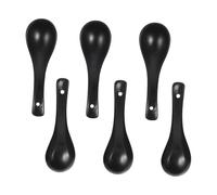 TOPPERFUN 6Pcs Black Ceramic Soup Spoons Compact Food Spoons for Rice Porridge Dessert Household Use Lightweight Porcelain Cutlery for Restaurants and Family Dining