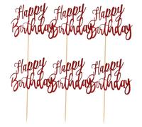 TOPPERFUN 6Pcs Glitter Happy Birthday Cake Toppers Red Decorative Picks for Cakes and Cupcakes for Anniversary Celebrations and Party Desserts Eye Catching Bakery Accessories