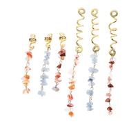 TOPPERFUN 6pcs Natural Stone Hair Jewelry Braids with Hair for Dreadlocks Long and Short Tassels in Orange White Red for Women