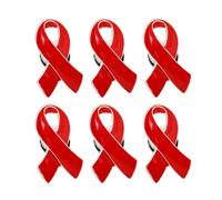 TOPPERFUN 6pcs Red Ribbon Pin Brooch Awareness Ribbon Pin Zinc Alloy Expressing Aids Awareness Wearing Women's Charity Event Decoration