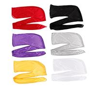 TOPPERFUN 6pcs Silk Pirate Turban Caps Elastic Bandana Sleep Hats Chemotherapy Head Coverings Unisex Fashion Hair Care Hats for Women and Men Indoor Outdoor Use