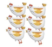 TOPPERFUN 6pcs White Chicken Foil Balloons for Farm Animal Birthday Shower Party Decorations Adorable Lifelike Design Easy Inflation with Helium Air Indoor Outdoor Use for Events