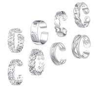 TOPPERFUN 8Pcs Adjustable Silver Plated Toe Knuckle Rings for Women, Small Opening Foot Jewelry Set, Summer Beach Decorative Toe Rings for Female Feet