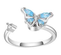 TOPPERFUN Adjustable Small Butterfly Ring for Women Open Statement Jewelry with Rhinestones Elegant White Gold Tone Gift for Lovers Birthday Wedding Christmas