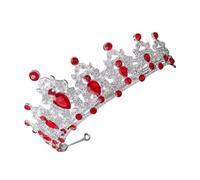 TOPPERFUN Baroque Crown Bridal Tiara with Red Rhinestones Vintage Queen Headwear for Weddings Birthdays Halloween Elegant Princess Party Accessory