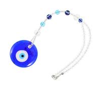 TOPPERFUN Beaded Evil Eye Car Hanging Decor with White Crystal Beads and Turkish Blue Eye Butterfly Charm, Long Pendant Ornament for Car Interior and Home Wall Decoration