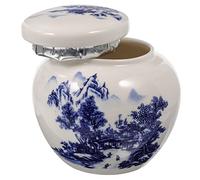 TOPPERFUN Blue and White Porcelain Tea Storage Jar Multi-function Kitchen Canister for Afternoon Tea Candy