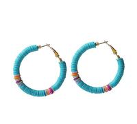 TOPPERFUN Bohemian C-Shaped Round Earrings Colorful Polymer Clay Drop Dangle Jewelry for Women Geometric Soft Clay Ear Accessories