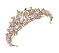 TOPPERFUN Bride Crown Headband Handmade Crystal Headdress for Women Elegant Wedding Dress Accessories for Parties and Special Occasions Pink