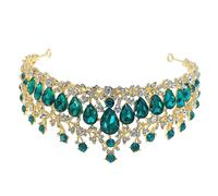 TOPPERFUN Brilliant Bride Crown Wedding Headdress Elegant Green Rhinestone Tiara for Women Hair Accessory for Weddings Special Parties and Proms