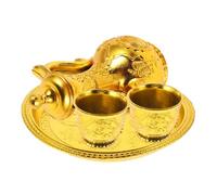 TOPPERFUN Buddhist Worship Cup Set 4-Piece Offering Teapot and Holy Water Goblet Collection Glass for Household Rituals and Ceremonies