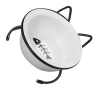TOPPERFUN Cat Food Dish Neck Guard Bowl Ceramic and Iron Wide Shape Simple Structure User-friendly Design Easy to Clean Prevents Vomiting Elevated Pet Feeding Bowl for Cats