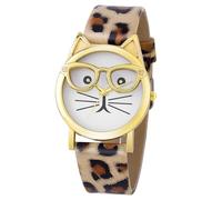 TOPPERFUN Cat Pattern Girls Watch with Leopard Print Leather Strap, Creative Lovely Sports Wristwatch for Lady, Cute Cloth Accessory Suitable for Daily Wear