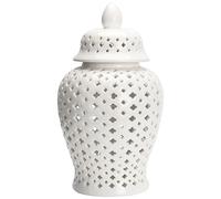 TOPPERFUN Ceramic Hollow Flower Vase 17x17x30.5cm White Carved Hollow out Ginger Jar Decorative Vase for Home Décor Hotel Lobby Villa Soft Decoration