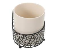 TOPPERFUN Ceramic Utensil Crock with Metal Frame - Large Coffee Bar Accessories Organizer for Fruit Forks and Small Spoons - Kitchen Counter Storage Jar for Coffee Station