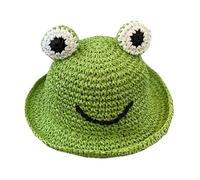 TOPPERFUN Children Straw Sunhat with Frog Cartoon Design Breathable Beach Hat for Toddlers Boys Girls Lightweight Outdoor Summer Sun Protection Hat Adjustable Size 19 Inch