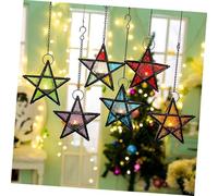TOPPERFUN Colorful Glass Five-pointed Star Hanging Tea Light Candle Holder Wrought Iron Lantern for Indoor Outdoor Decor Aromatherapy Stand for Home Bar Patio Party