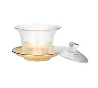 TOPPERFUN Delicate Tureen Tea Cup in Crystal Glass with Gold Trim Easy to Handle Not Hot for Home and Tea House Use by People