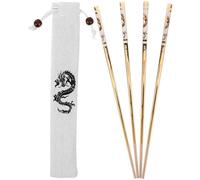 TOPPERFUN Dragon Pattern Metal Chopsticks with Anti-Skid Smooth Surface and Easy to Clean Finish, Includes Cloth Bag for Gifting and Celebrating The Lunar New Year