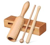 TOPPERFUN Educational Rhythm Music Tools 2 Sets Wood Block with Mallets and Handheld Clapper Tube Safe Polished Timber Percussion Instrument for Family Gatherings