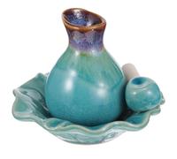 TOPPERFUN Elegant Blue Ceramic Essential Oil Bottle Set with Reusable Tray, Portable Small Porcelain Bottles for Salon or Home Display on Mirror Tray or Bookshelf