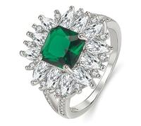 TOPPERFUN Emerald Ring for Women Copper Anniversary Jewelry Aesthetic Square Green Zirconia Ring Stylish Gift for Birthday and Dating