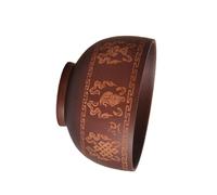 TOPPERFUN Ethnic Style Wooden Tableware Bowl Large Delicate Craft with Tibetan Mongolian Eight Treasures Pattern for Serving Food at Home and Restaurants