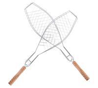 TOPPERFUN Fish Barbecue Clip Reducing Sticking and Falling through Grates with Wooden Handle 2 Pcs Non-stick Iron Grill Mesh Basket for Outdoor Bbq and Camping for Hiking and Picnic