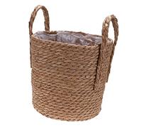 TOPPERFUN Flowerpot with Inner Plastic Film Double Handles Storage Basket Woven Linen Straw Potted Container Thickened Multipurpose for Office and Living Room