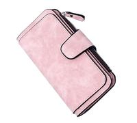 TOPPERFUN Frosted PU Snap Closure Wallet for Women Portable Three Fold Pouch with Multiple Card Slots Stylish Pink Long Purse for Daily Use for School Shopping and Work