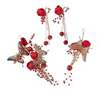 TOPPERFUN Gold Butterfly Bridal Hair Clip and Rose Lace Eardrop Set Elegant Wedding Dress Accessories for Women Comfortable Headwear for Party Engagement Anniversary and Special Occasions