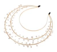 TOPPERFUN Gold Pearl Crown Headband for Women, Handmade Lolita Goddess Decorative Headpiece, Elegant Radiant Hair Accessory for Cosplay, Party, Wedding