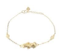 TOPPERFUN Golden Plated Feng Shui Pi Yao Bracelet Chain Unisex Amulet Jewelry for Wealth Luck Protection with Flexible Fit Wristband