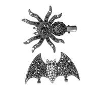 TOPPERFUN Goth Spider Bat Hair Clips 2pcs Rhinestone Barrettes Hair Accessories for Women Bangs Black Alloy Cosplay Costume Party Halloween Hairpin
