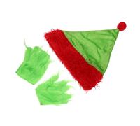 TOPPERFUN Green Furry Monster Gloves and Santa Costume Hat Set for Christmas Halloween Party Role Play Lightweight Breathable Material Fit Reusable Holiday Cosplay Accessories