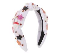 TOPPERFUN Halloween Rhinestone Pearl Knotted Headband with Devil Pumpkin Design, White Cloth and Plastic Material, Secures Hair Strands, for Gothic Halloween Parties and Stage Performances