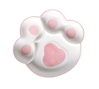 TOPPERFUN Hand-Painted Pink Cat Paw Ceramic Divided Plate Portion Control Salad Tray for Home Office School Smooth Edges Food Storage Dish Easy-Clean Breakfast Serving Platter