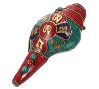 TOPPERFUN Handmade Natural Conch Sea Shell Ornament Eight Treasures Turquoise Inlay, 15Cm Delicate Household Adornment for Home Decor and Spiritual Display