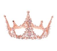 TOPPERFUN Handmade Pink Bride Headband Baroque Round Crown Hair Accessory Creative Tiaras for Weddings Parties Special Occasions for Brides Bridesmaids
