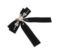TOPPERFUN Jeweled Vintage Bow Brooch Pin for Women French Style Victorian Velvet Ribbon Bow Tie with Sparkling Rhinestones Satin Black Brooch for School Uniforms Coats Dresses Parties and